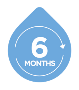 Un graphique représentant de l'eau avec un symbole indiquant une période de 6 mois