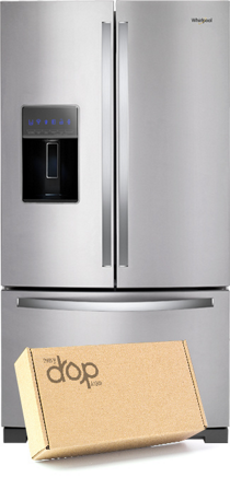 Un réfrigérateur en acier inoxydable avec une boîte Everydrop®