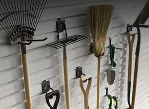 a collection of outdoor tools and equipment