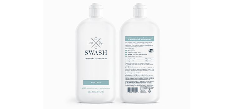A front and back photo of a bottle of Swash.