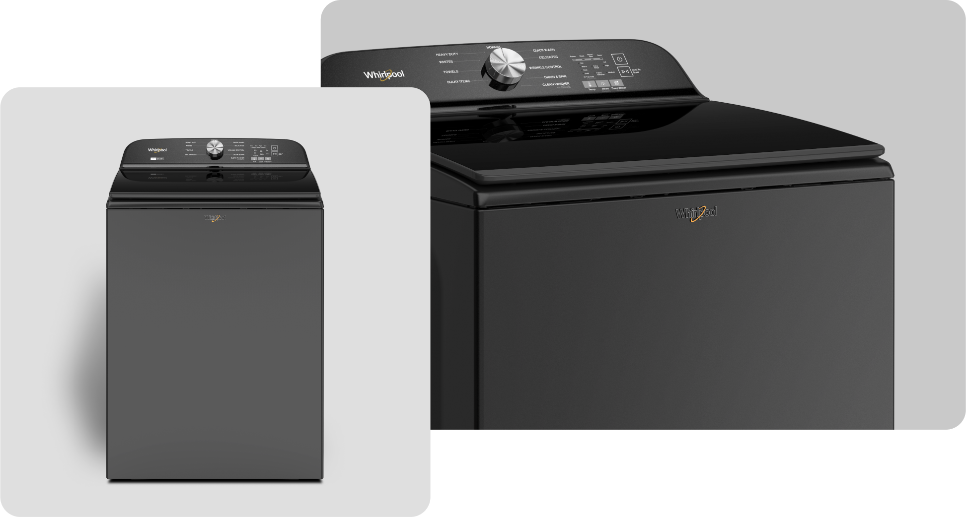 A Whirlpool® Washing Machine with a Volcano Black finish