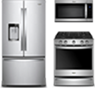 Image of refrigerator, microwave and oven.