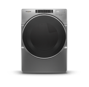 A silver front load dryer.