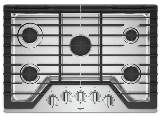 A Whirlpool® Gas Cooktop with a Fifth Burner