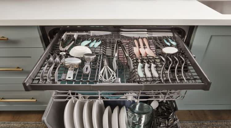 Fully loaded flat 3rd Rack of a Whirlpool® Dishwasher