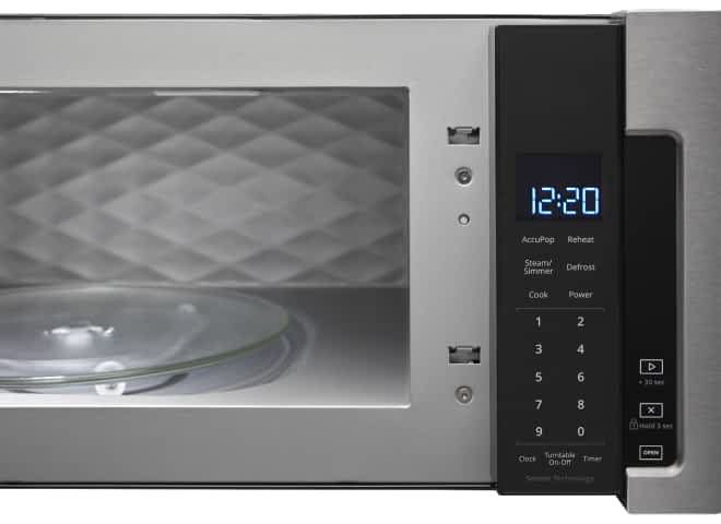 The control panel of a Whirlpool® Low Profile Over-The-Range Microwave
