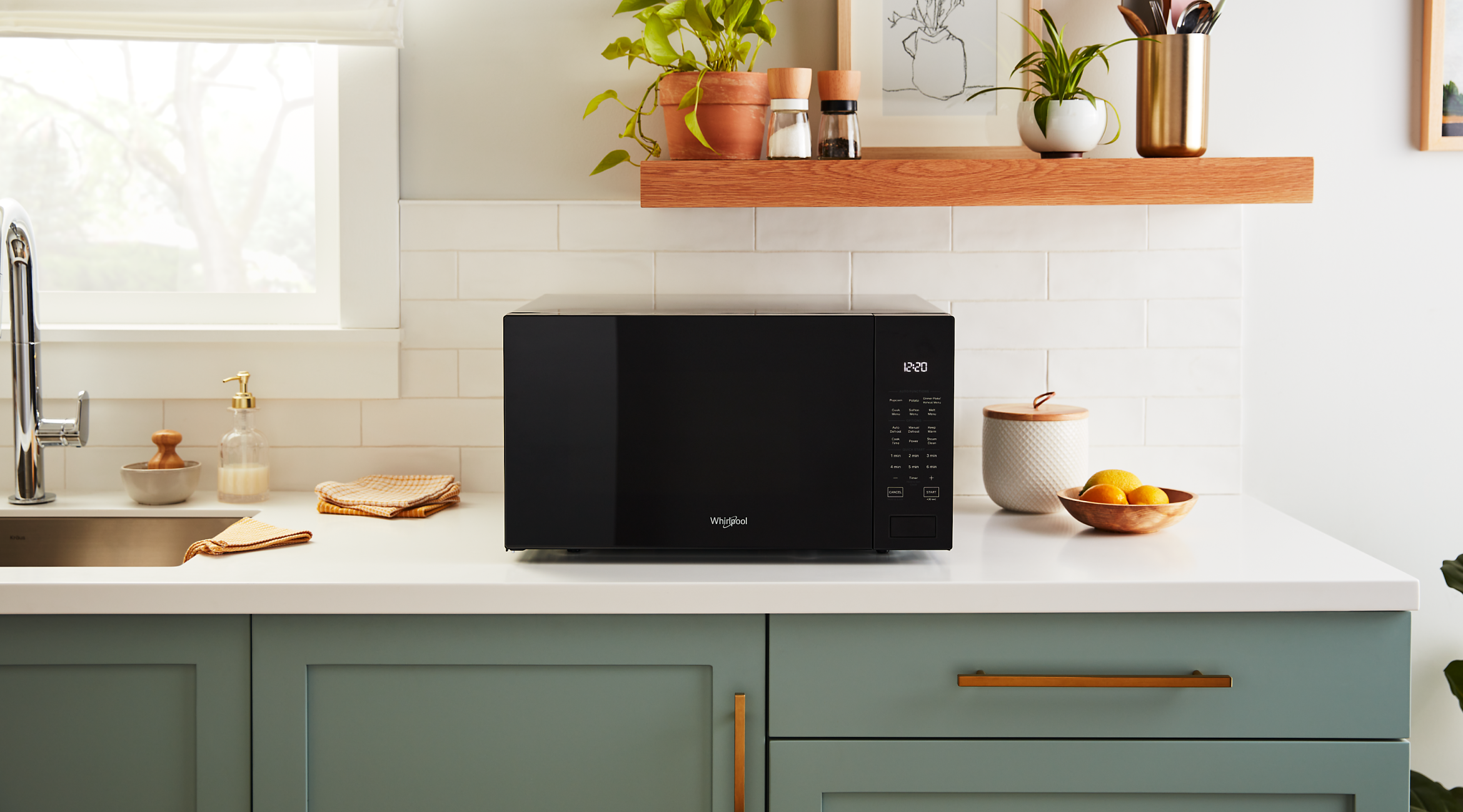 A Whirlpool® Microwave sits on the counter