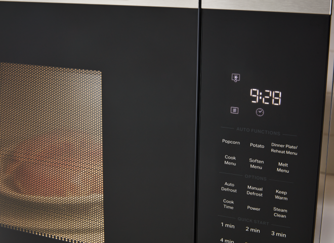 Closeup of the control panel on a Whirlpool® Microwave