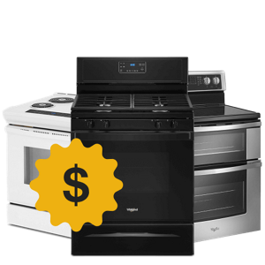 Three Whirlpool® Ranges with a dollar sign icon