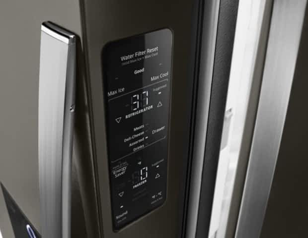 A Whirlpool® Refrigerator with a black stainless finish