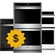 Three Whirlpool® Wall Ovens with a dollar sign icon