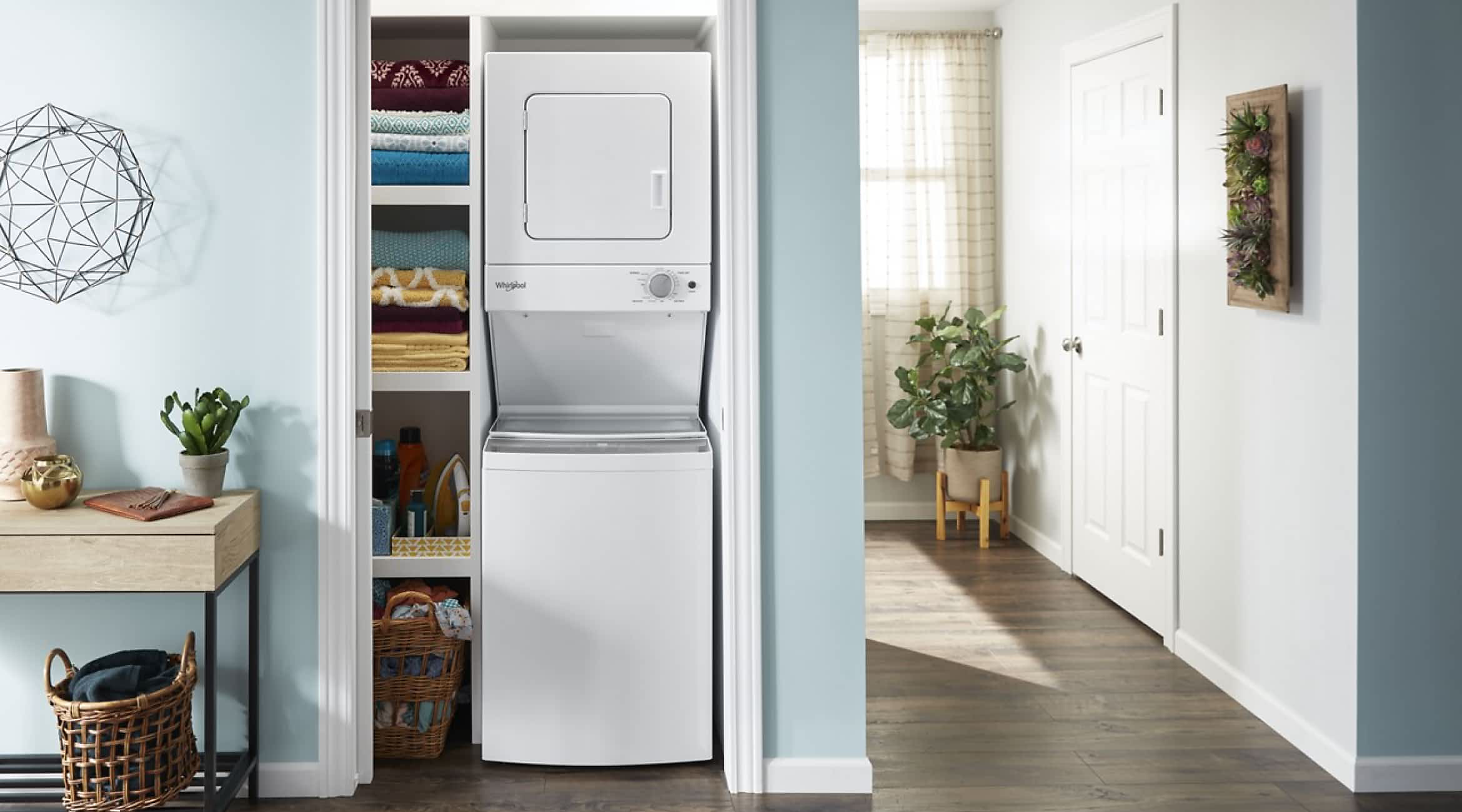 A Whirlpool® Stacked Laundry Center