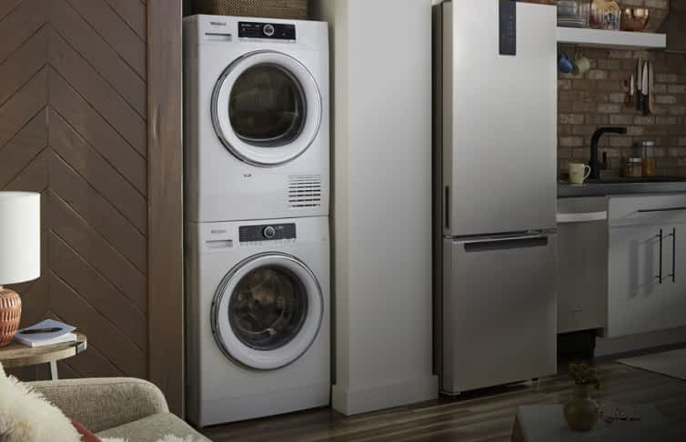 A Whirlpool® Stacked Laundry Set