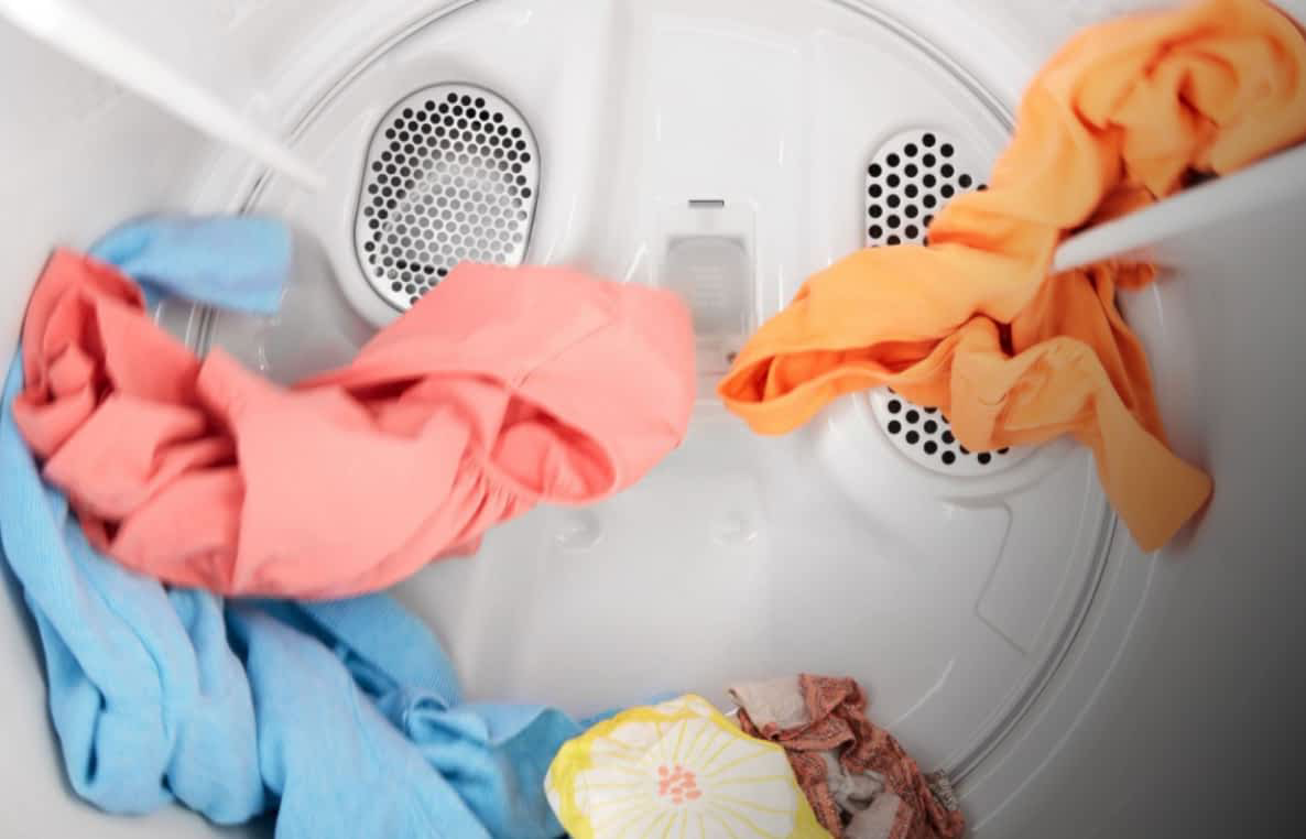 Clothes tumbling inside a dryer