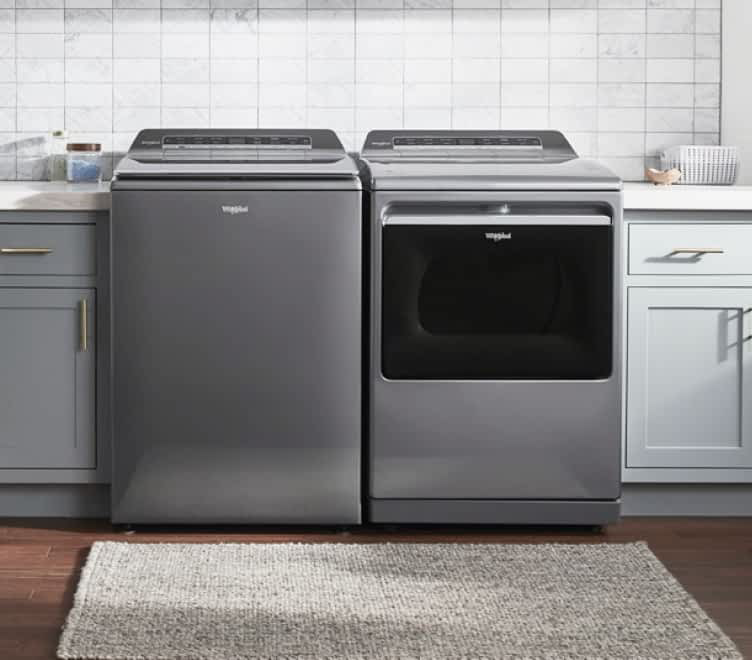 A Whirlpool® Top Load Washer and Dryer Pair