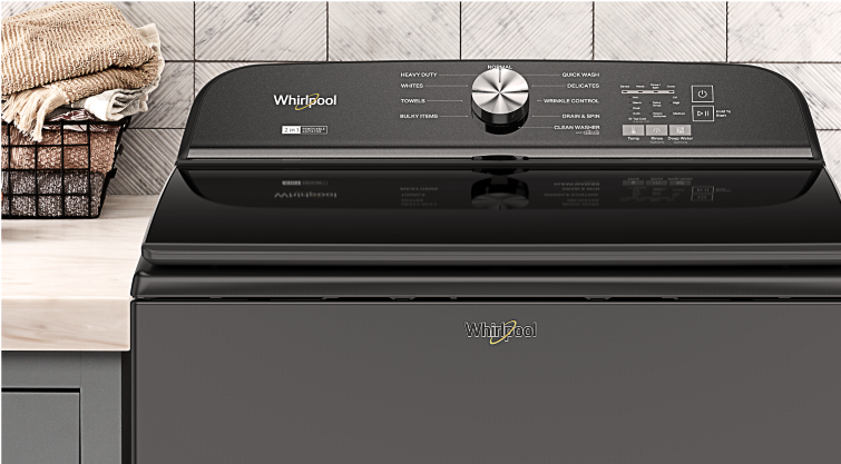 A Whirlpool® Top Load Washer with a Volcano Black Finish