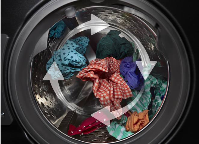 Clothes mid-cycle in a Whirlpool® Washing Machine