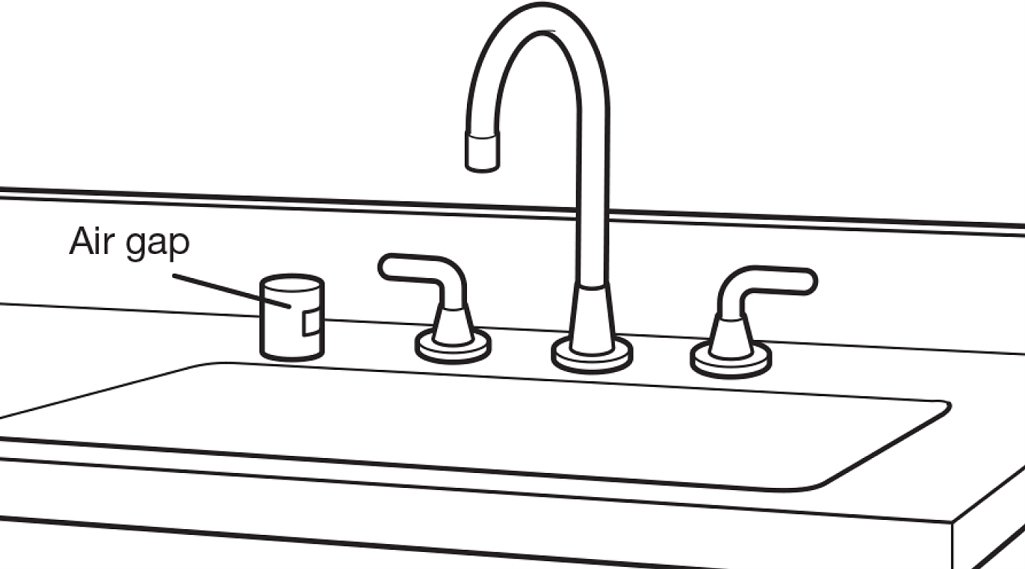Kitchen sink with dishwasher air gap icon