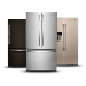 Black, bronze and stainless steel refrigerators from Whirlpool.