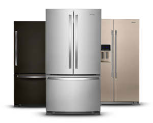 Black, bronze and stainless steel refrigerators from Whirlpool.
