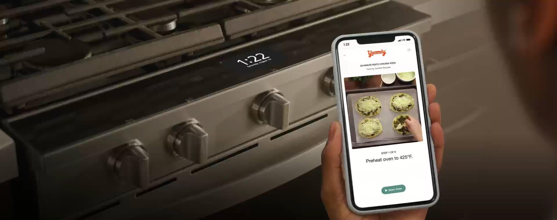 Whirlpool® smart range receiving cooking instructions from the Yummly® app