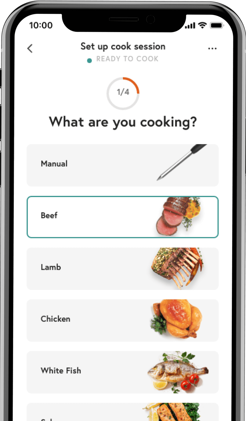 Smartphone with protein choice menu on the Yummly® app screen