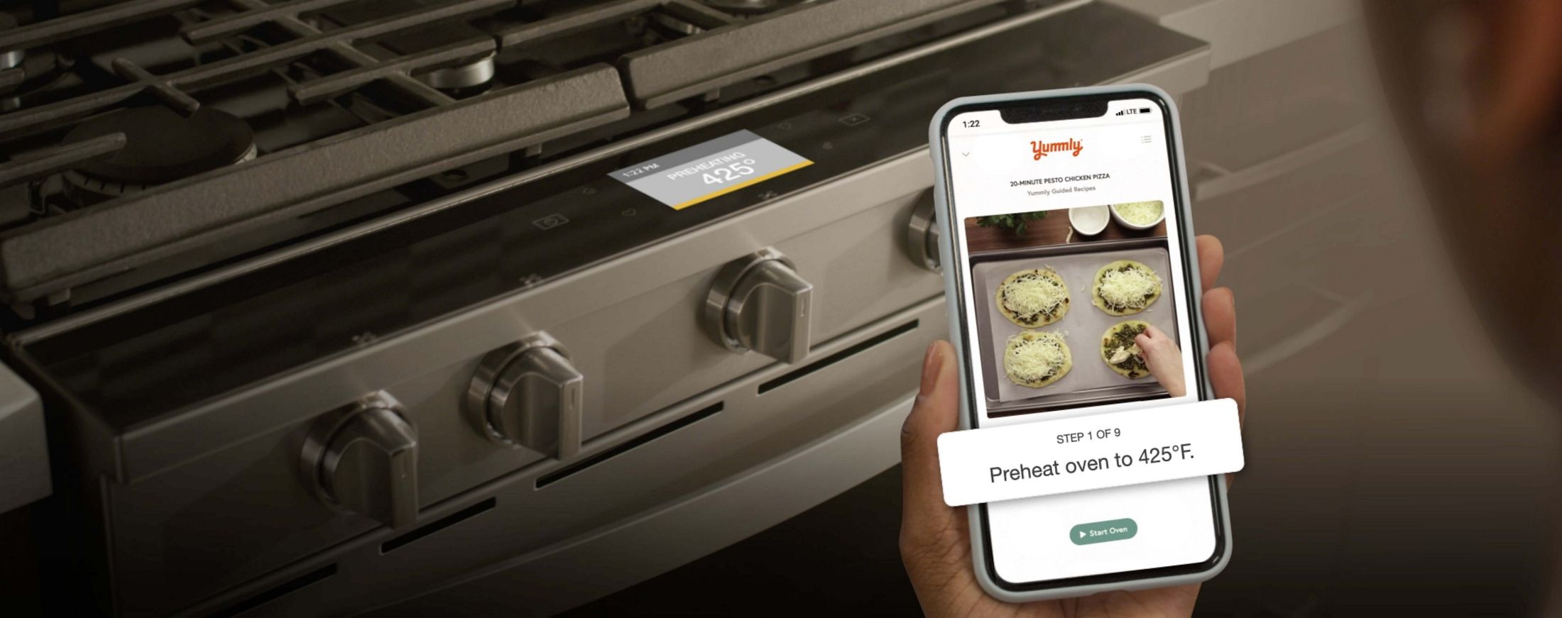 Whirlpool® Smart Range receiving cooking instructions from the Yummly® app