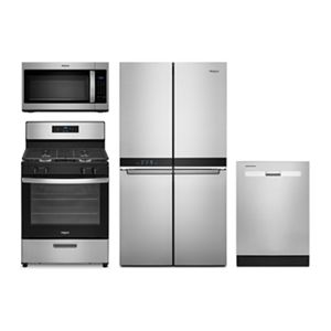 Freestanding Gas Range  36-inch Wide Counter Depth Refrigerator, Microwave Hood Combination and Dishwasher