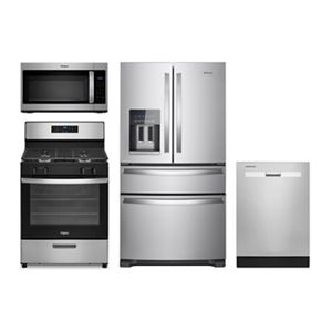 Freestanding Gas Range, 36-Inch Wide Refrigerator, Microwave Hood Combination and Dishwasher