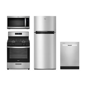 Freestanding Gas Range, 28-inch Wide Refrigerator, Microwave Hood Combination and Dishwasher