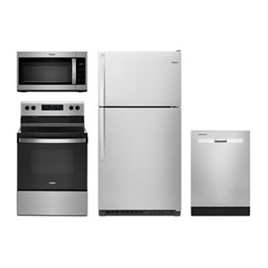 Electric Range , 33-inch Wide Top Freezer Refrigerator, Microwave Hood Combination and Dishwasher
