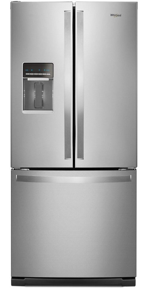 A stainless steel French door refrigerator