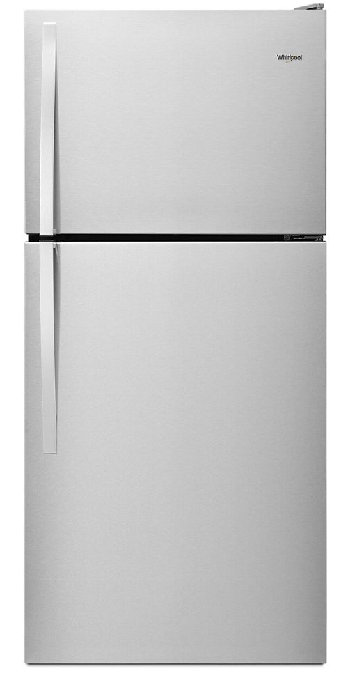 A stainless steel top-freezer refrigerator