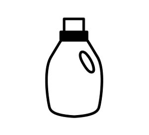 A black and white icon of a bottle of laundry detergent