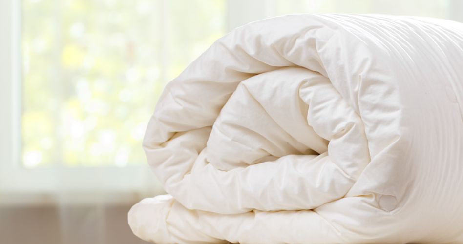 A rolled white blanket