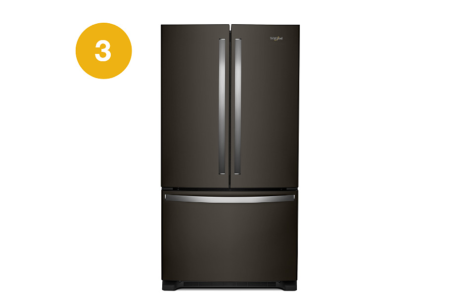 A french door Whirlpool refrigerator in black