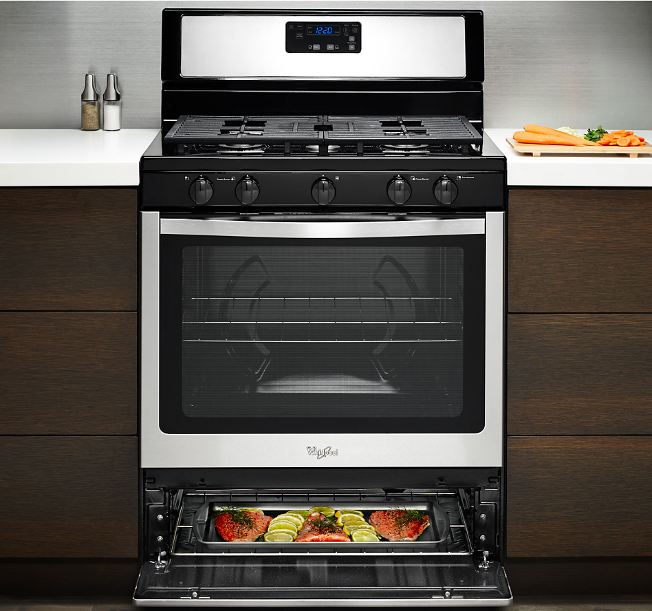 A range with a broiler underneath the main oven