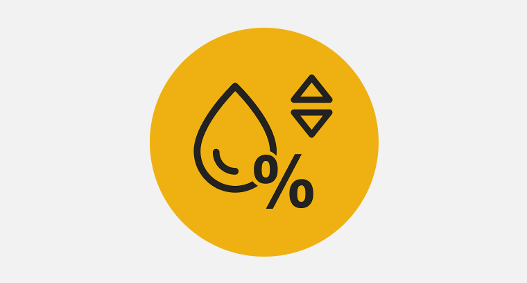 Icon of a water droplet, a percentage sign and increase and decrease controls. 