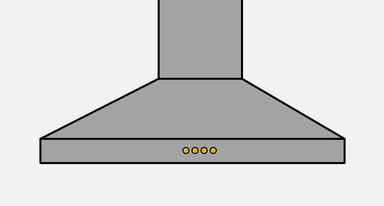 Line drawing of a canopy vent hood with push button controls