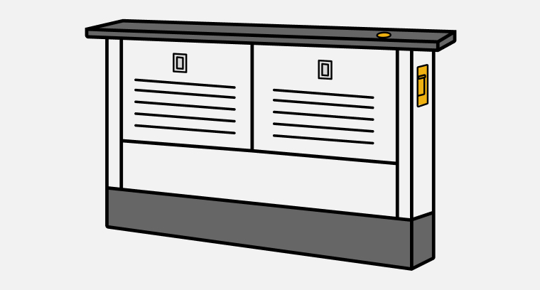 Line drawing of a downdraft hood showing controls on the top and side