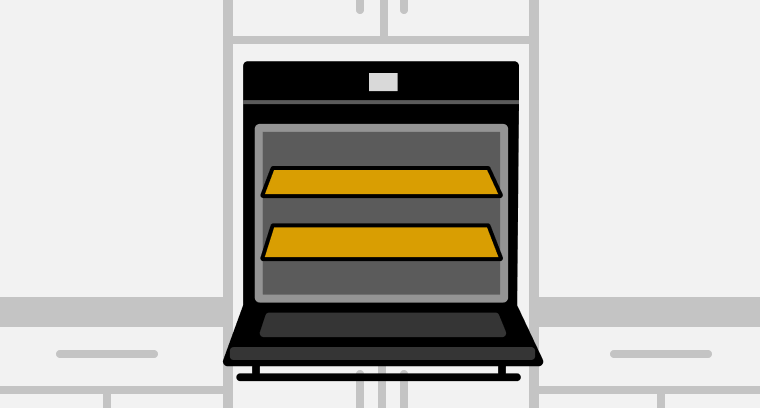 A line drawing of an open single wall oven with the racks highlighted.