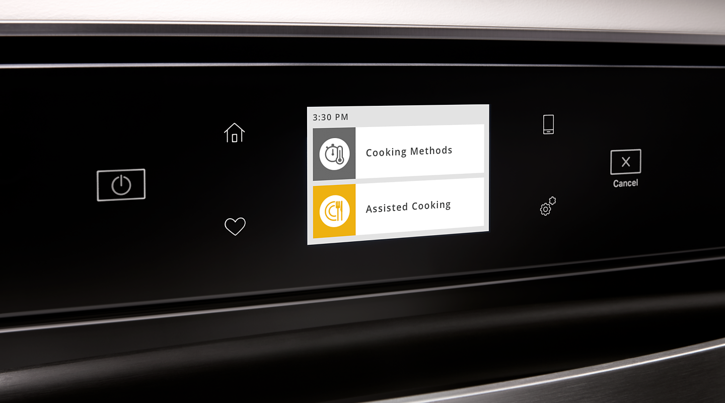 Different cooking method options on an oven touch screen