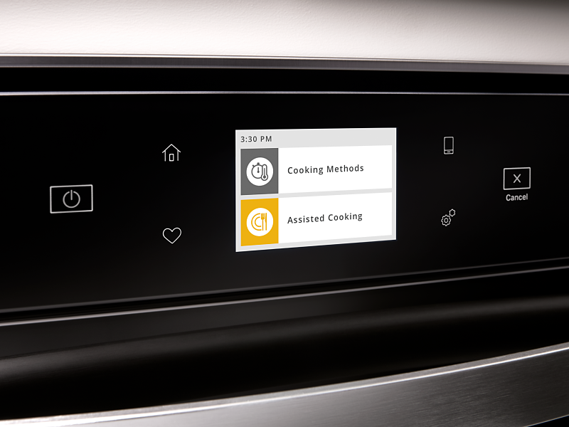 Different cooking method options on an oven touch screen