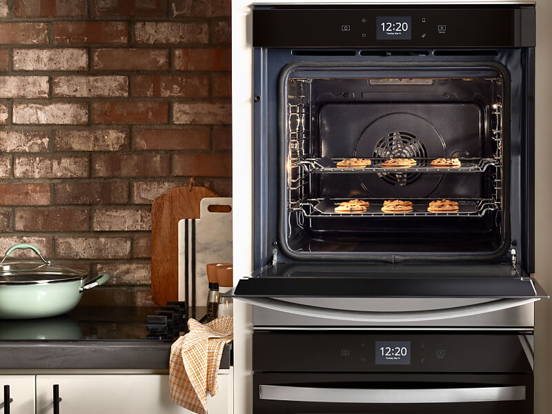 Cookies baking inside a Whirlpool® double wall oven