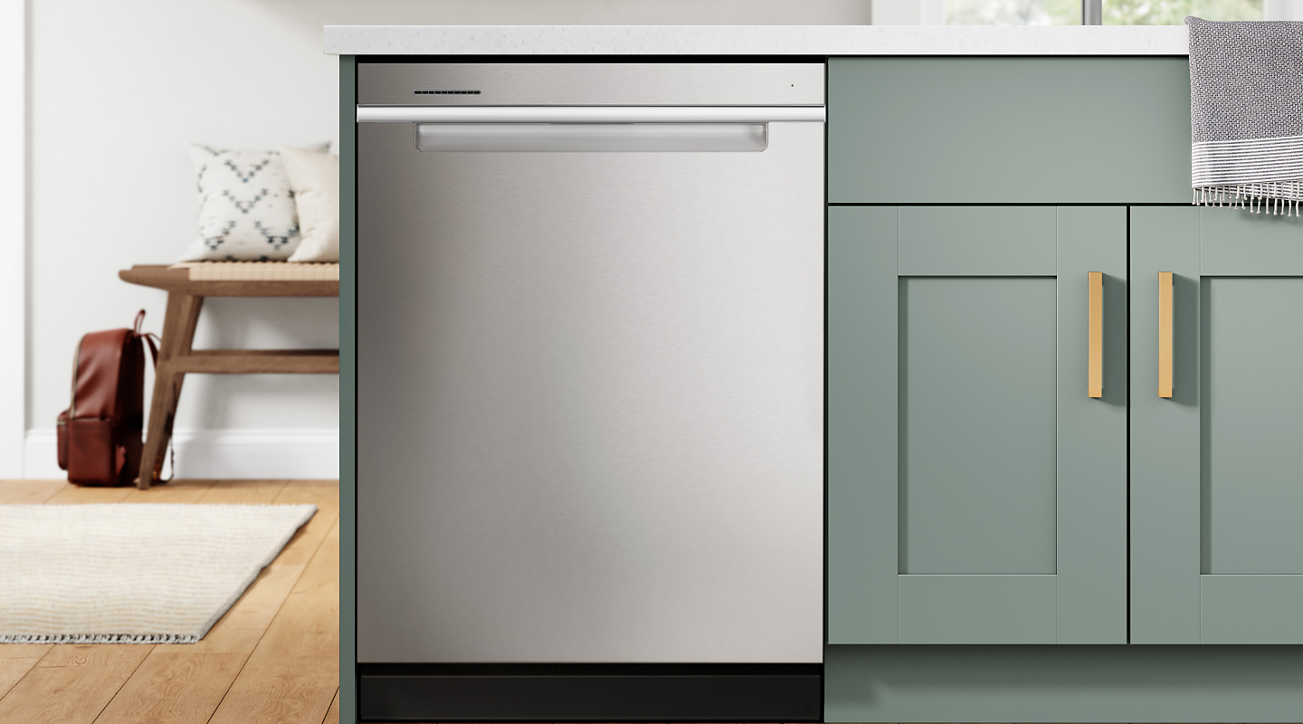 Whirlpool® dishwasher set in green cabinetry