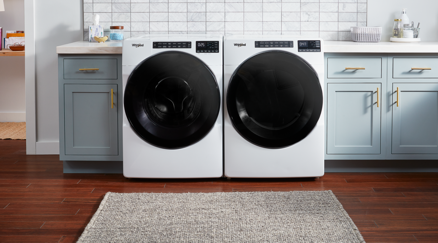 White Whirlpool® front load washer and dryer