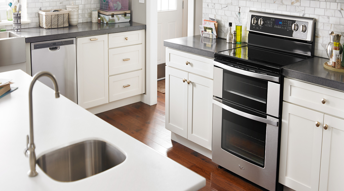 A Whirlpool® Convection Oven in a modern kitchen.