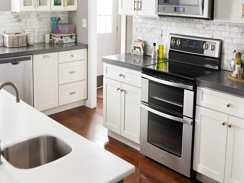 A Whirlpool® Convection Oven in a modern kitchen.