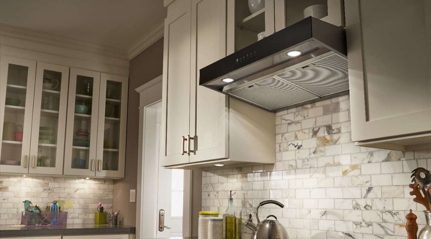 Whirlpool® ductless vent hood in a modern kitchen