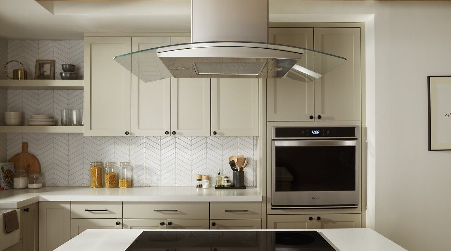 Whirlpool® canopy vent hood over a kitchen island